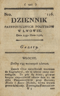 Dziennik Patryotycznych Politykow we Lwowie. 1796, nr 116