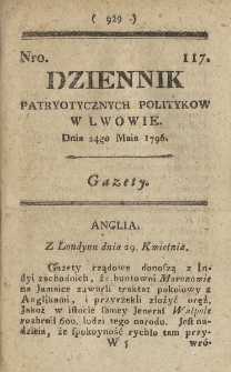 Dziennik Patryotycznych Politykow we Lwowie. 1796, nr 117