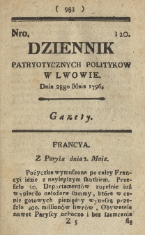 Dziennik Patryotycznych Politykow we Lwowie. 1796, nr 120