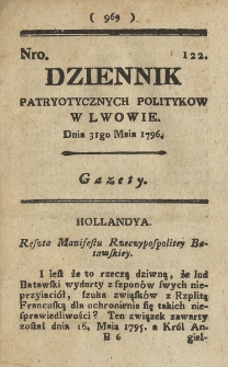 Dziennik Patryotycznych Politykow we Lwowie. 1796, nr 122