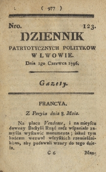 Dziennik Patryotycznych Politykow we Lwowie. 1796, nr 123