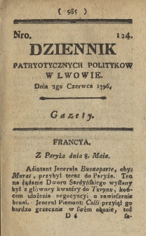 Dziennik Patryotycznych Politykow we Lwowie. 1796, nr 124