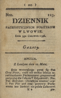 Dziennik Patryotycznych Politykow we Lwowie. 1796, nr 125