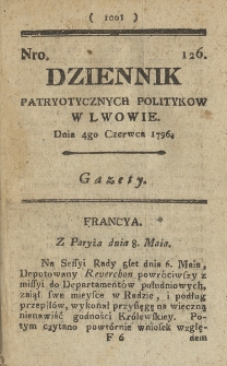 Dziennik Patryotycznych Politykow we Lwowie. 1796, nr 126