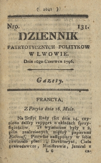 Dziennik Patryotycznych Politykow we Lwowie. 1796, nr 131