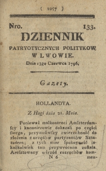 Dziennik Patryotycznych Politykow we Lwowie. 1796, nr 133