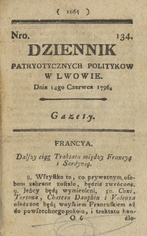 Dziennik Patryotycznych Politykow we Lwowie. 1796, nr 134