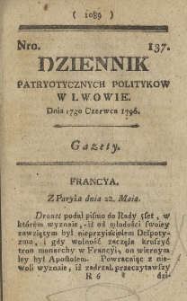 Dziennik Patryotycznych Politykow we Lwowie. 1796, nr 137