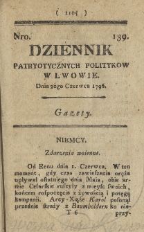 Dziennik Patryotycznych Politykow we Lwowie. 1796, nr 139