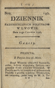 Dziennik Patryotycznych Politykow we Lwowie. 1796, nr 140