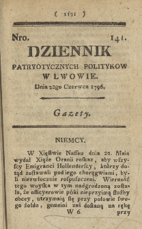 Dziennik Patryotycznych Politykow we Lwowie. 1796, nr 141