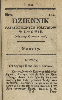 Dziennik Patryotycznych Politykow we Lwowie. 1796, nr 142