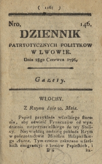Dziennik Patryotycznych Politykow we Lwowie. 1796, nr 146