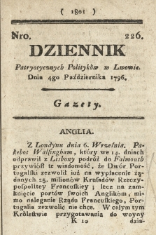 Dziennik Patryotycznych Politykow we Lwowie. 1796, nr 226