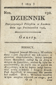Dziennik Patryotycznych Politykow we Lwowie. 1796, nr 230