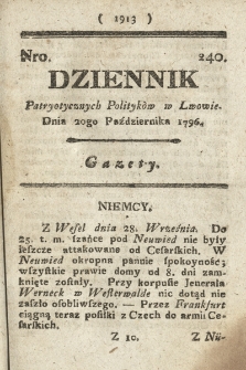 Dziennik Patryotycznych Politykow we Lwowie. 1796, nr 240