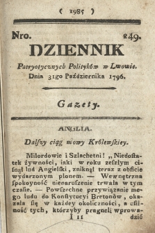Dziennik Patryotycznych Politykow we Lwowie. 1796, nr 249