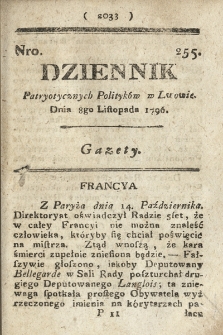 Dziennik Patryotycznych Politykow we Lwowie. 1796, nr 255