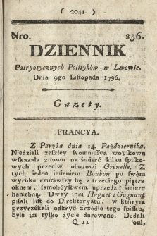 Dziennik Patryotycznych Politykow we Lwowie. 1796, nr 256