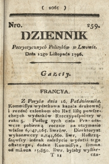 Dziennik Patryotycznych Politykow we Lwowie. 1796, nr 259