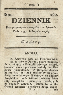 Dziennik Patryotycznych Politykow we Lwowie. 1796, nr 260