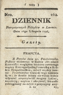 Dziennik Patryotycznych Politykow we Lwowie. 1796, nr 262