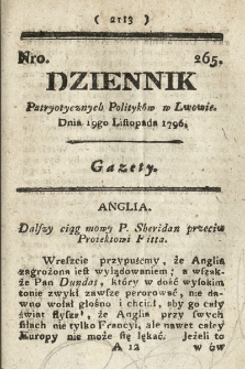 Dziennik Patryotycznych Politykow we Lwowie. 1796, nr 265