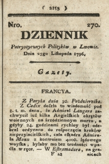 Dziennik Patryotycznych Politykow we Lwowie. 1796, nr 270