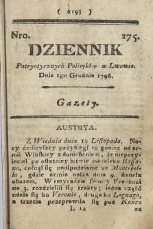 Dziennik Patryotycznych Politykow we Lwowie. 1796, nr 275