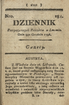 Dziennik Patryotycznych Politykow we Lwowie. 1796, nr 281