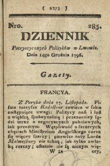 Dziennik Patryotycznych Politykow we Lwowie. 1796, nr 285