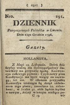 Dziennik Patryotycznych Politykow we Lwowie. 1796, nr 291