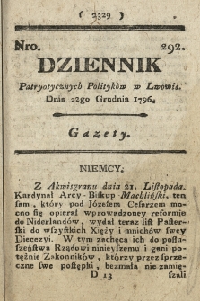 Dziennik Patryotycznych Politykow we Lwowie. 1796, nr 292