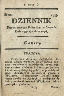 Dziennik Patryotycznych Politykow we Lwowie. 1796, nr 293