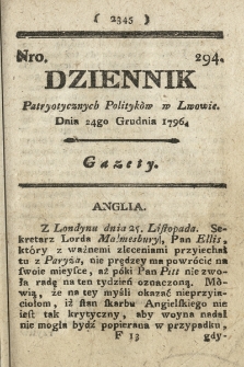 Dziennik Patryotycznych Politykow we Lwowie. 1796, nr 294