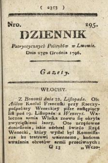 Dziennik Patryotycznych Politykow we Lwowie. 1796, nr 295