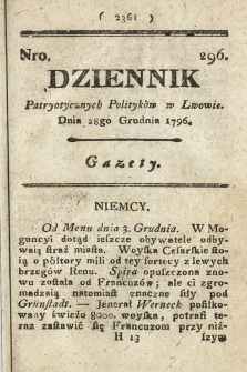 Dziennik Patryotycznych Politykow we Lwowie. 1796, nr 296