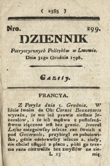 Dziennik Patryotycznych Politykow we Lwowie. 1796, nr 299