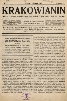 Krakowianin : organ Towarz. Właścicieli Realności. R.1, 1909, nr 1