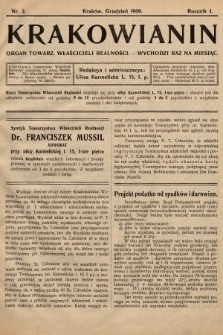Krakowianin : organ Towarz. Właścicieli Realności. R.1, 1909, nr 2
