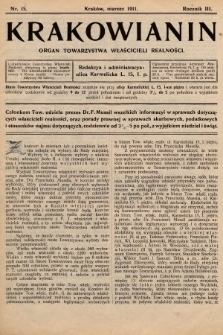 Krakowianin : organ Towarzystwa Właścicieli Realności. R.3, 1911, nr 15