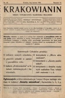 Krakowianin : organ Towarzystwa Właścicieli Realności. R.6, 1914, nr 45