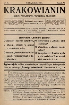 Krakowianin : organ Towarzystwa Właścicieli Realności. R.6, 1914, nr 46