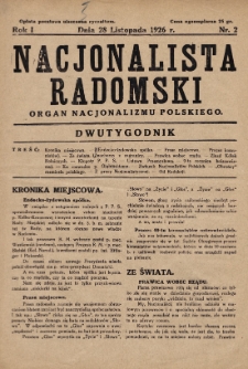 Nacjonalista Radomski : organ nacjonalizmu polskiego. 1926, nr 2