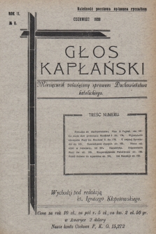 Głos Kapłański : miesięcznik poświęcony sprawom duchowieństwa katolickiego. 1928, nr 6