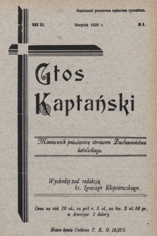 Głos Kapłański : miesięcznik poświęcony sprawom duchowieństwa katolickiego. 1929, nr 8