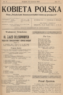 Kobieta Polska : pismo „Związku katolickich Stowarzyszeń kobiet i dziewcząt pracujących". 1919, nr  8