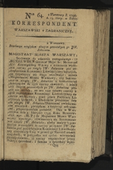 Korrespondent Warszawski y Zagraniczny. 1795, nr 64