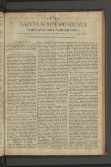 Gazeta Korrespondenta Warszawskiego i Zagranicznego. 1799, nr 92