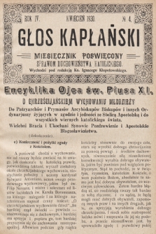 Głos Kapłański : miesięcznik poświęcony sprawom duchowieństwa katolickiego. 1930, nr 4